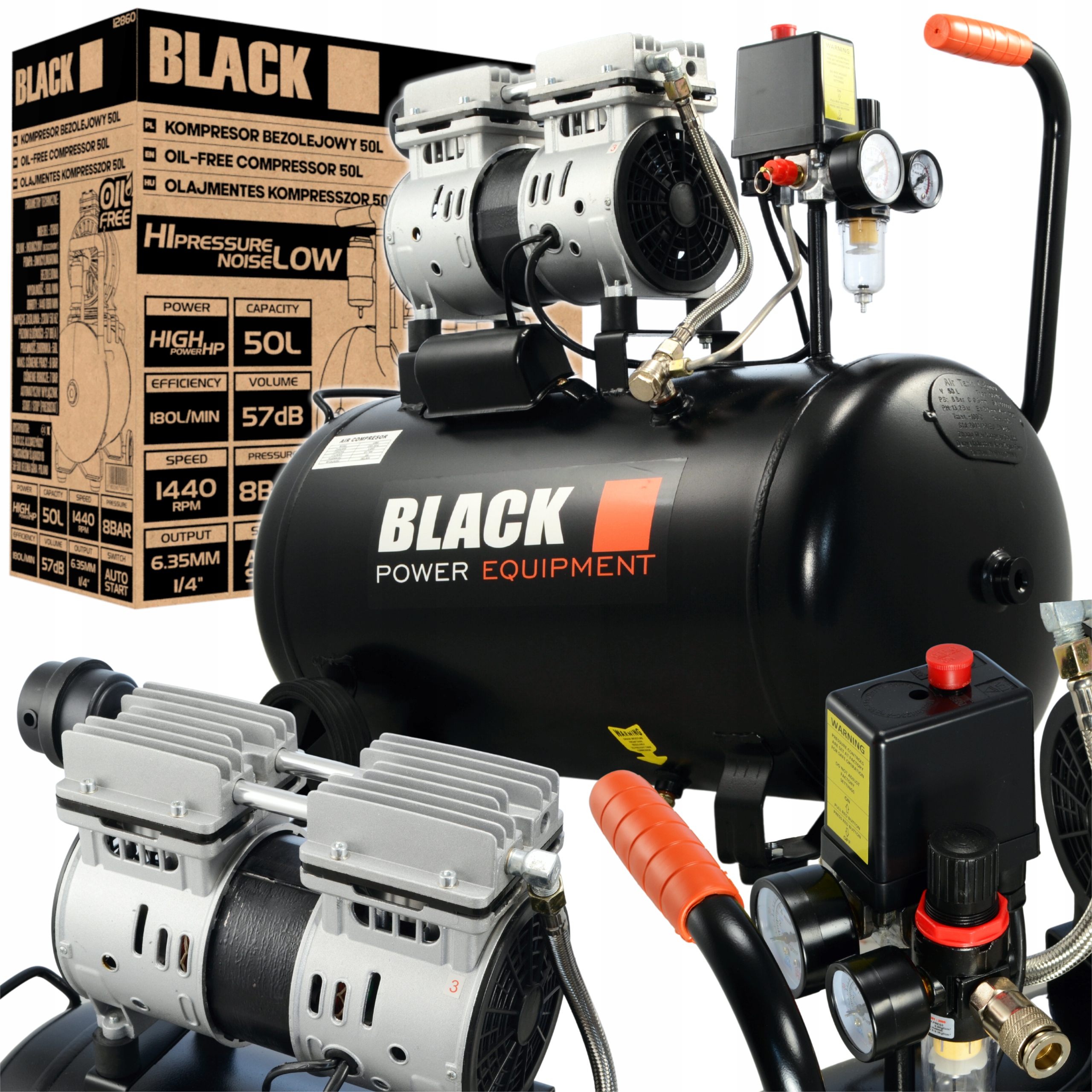 Bezolejový kompresor Black 12860 50 l 8 bar